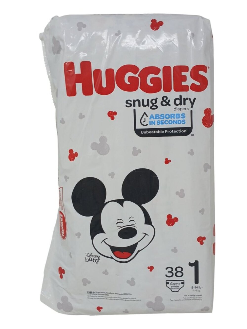 Huggies Snug & Dry Size 1 Diapers 37 Total Mickey Mouse Print Open Doll Play #D8